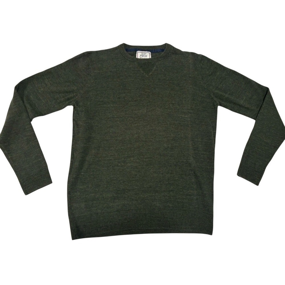 Jos A Bank Sweater‎ Crew Neck Mens Large Green Solid Cotton Casual Pullover